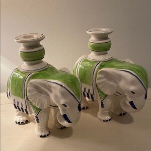 Vintage Fitz And Floyd Ceramic Elephant Candle Holders Set of 2 Rare